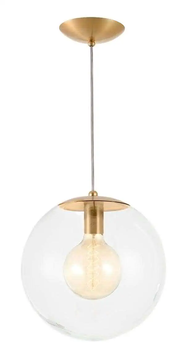 Pendente Bola de Vidro Cristal 45cm e Metal Dourado 2887