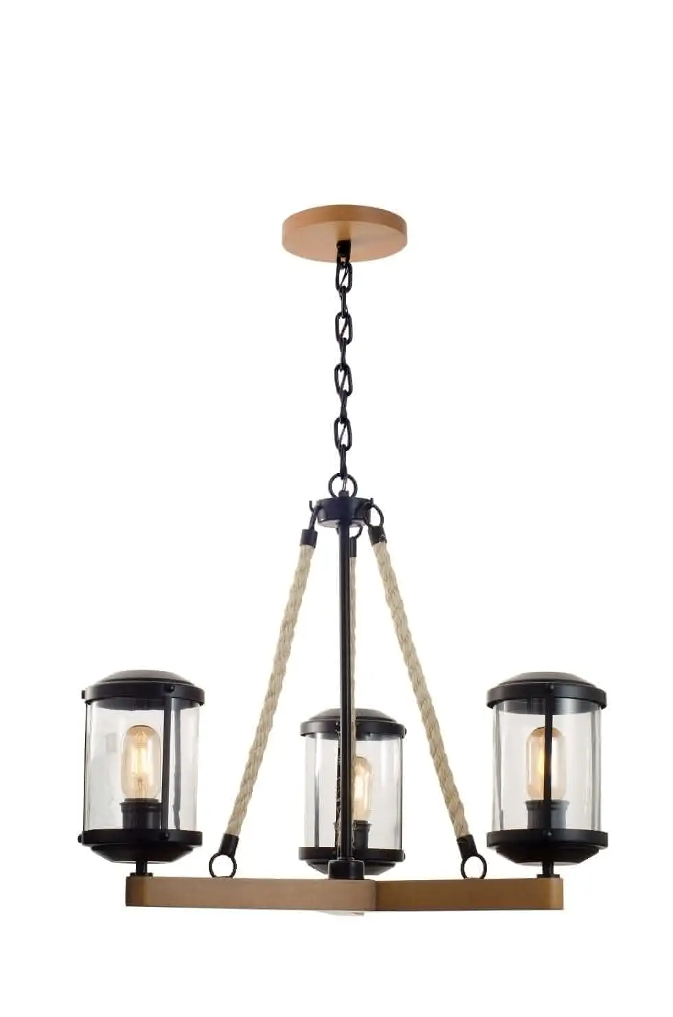 Lustre Rustico Madeira Metal Preto 3 Lâmpadas Urban 2927 1