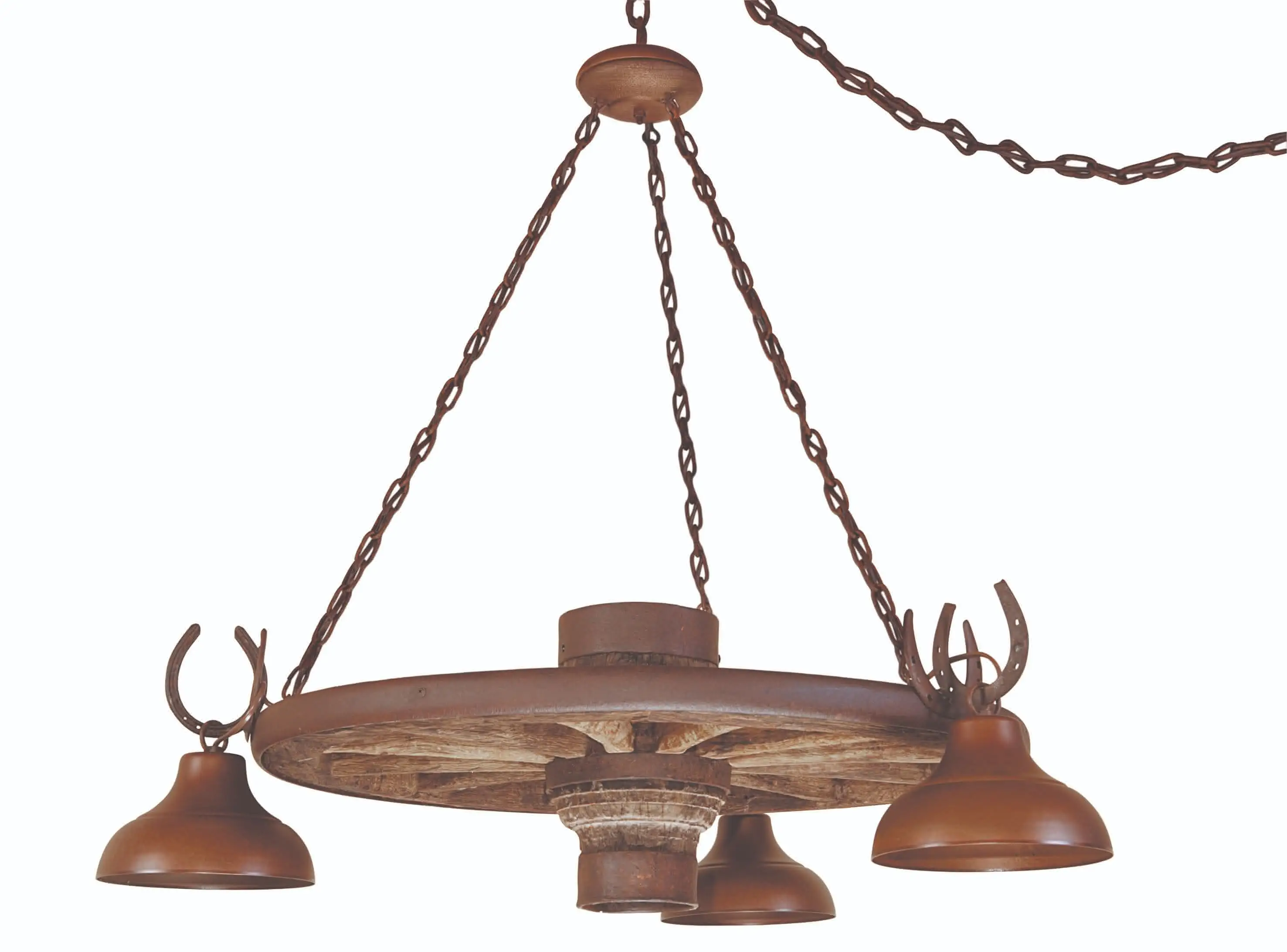 Lustre Rustico Roda de Carroça 3 Cupulas Metal Estancia 424 1