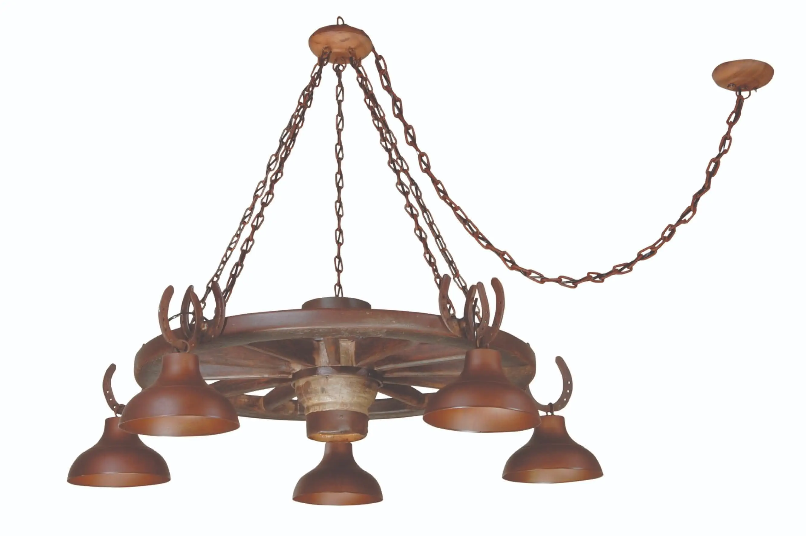 Lustre Rustico Roda de Carroça 5 Cupulas Metal Estancia 425 1