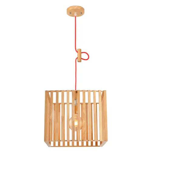Pendente para Sala Oka Cube 46cm Madeira E27 Avant 1