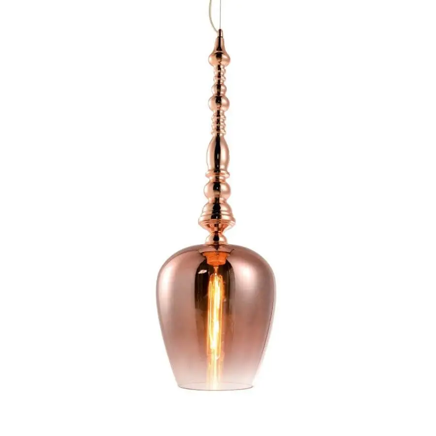 Pendente em Vidro Fumê e Rosê 18cm Tazza OR1222 Orluce 1