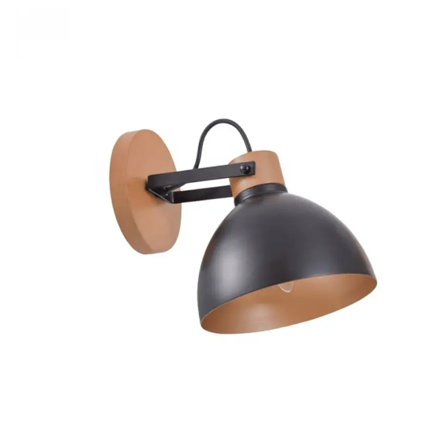 Arandela Preta Metal e Madeira Viena 20cm 3089 Madelustre