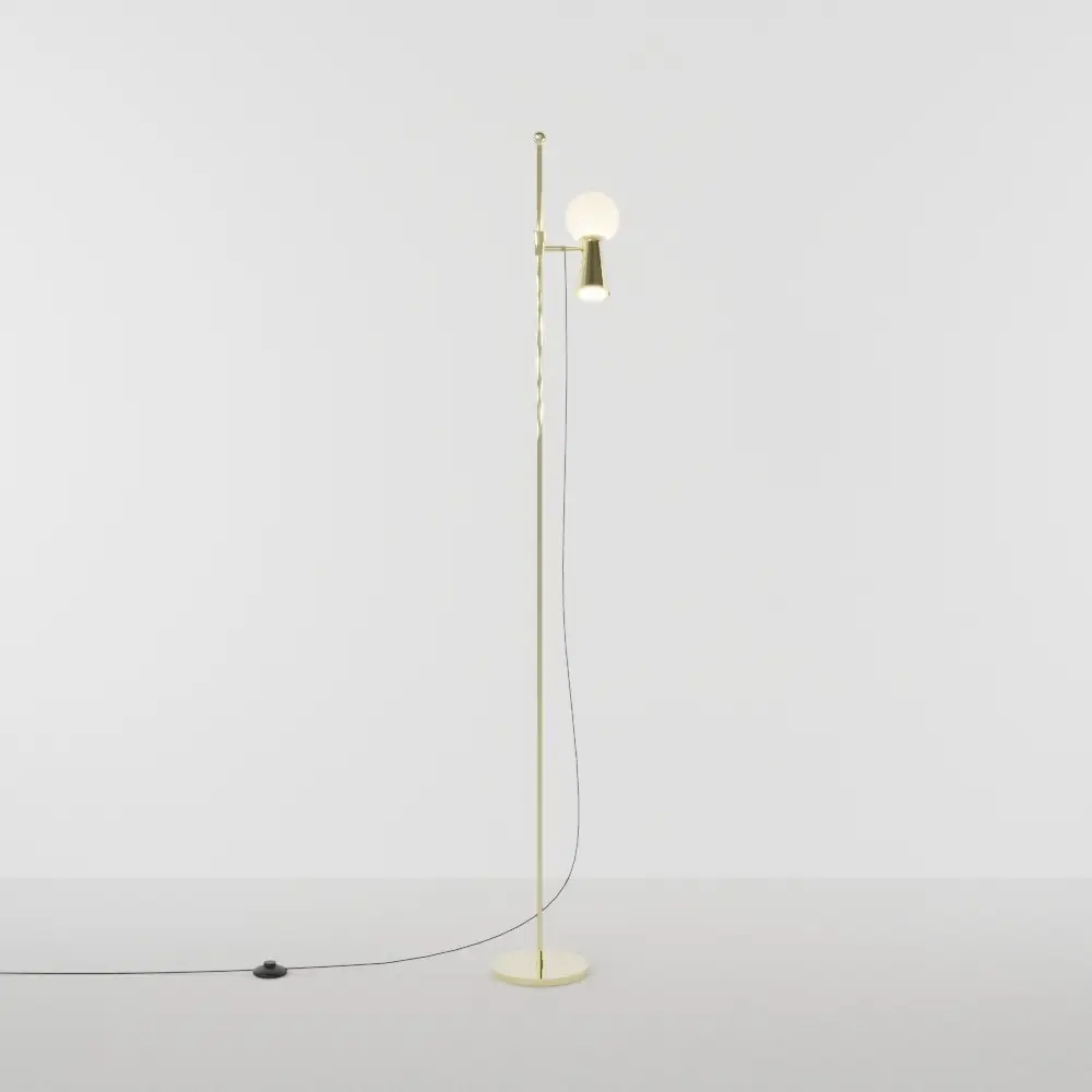 Coluna Pivô Spot Com Esfera De Vidro Latão Golden Art