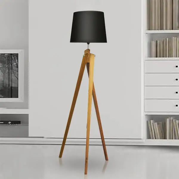 Coluna Tripé Transversal Madeira Latão Golden Art