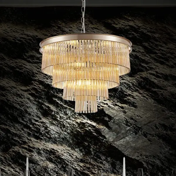 Lustre Conhaque e Gold Tier 60cm Bivolt PE-182 Mais Luz