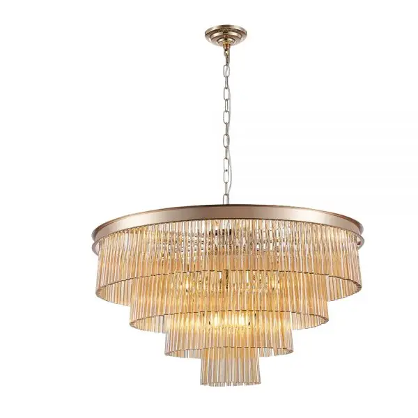 Lustre Conhaque e Gold Tier 80cm Bivolt PE-182 Mais Luz