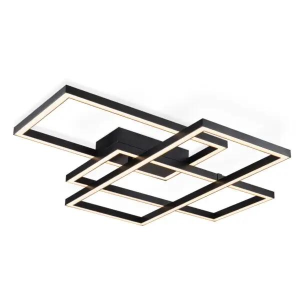 Plafon Quadrus Moderno Sala 86W 2700K Preto PL-099 Mais Luz