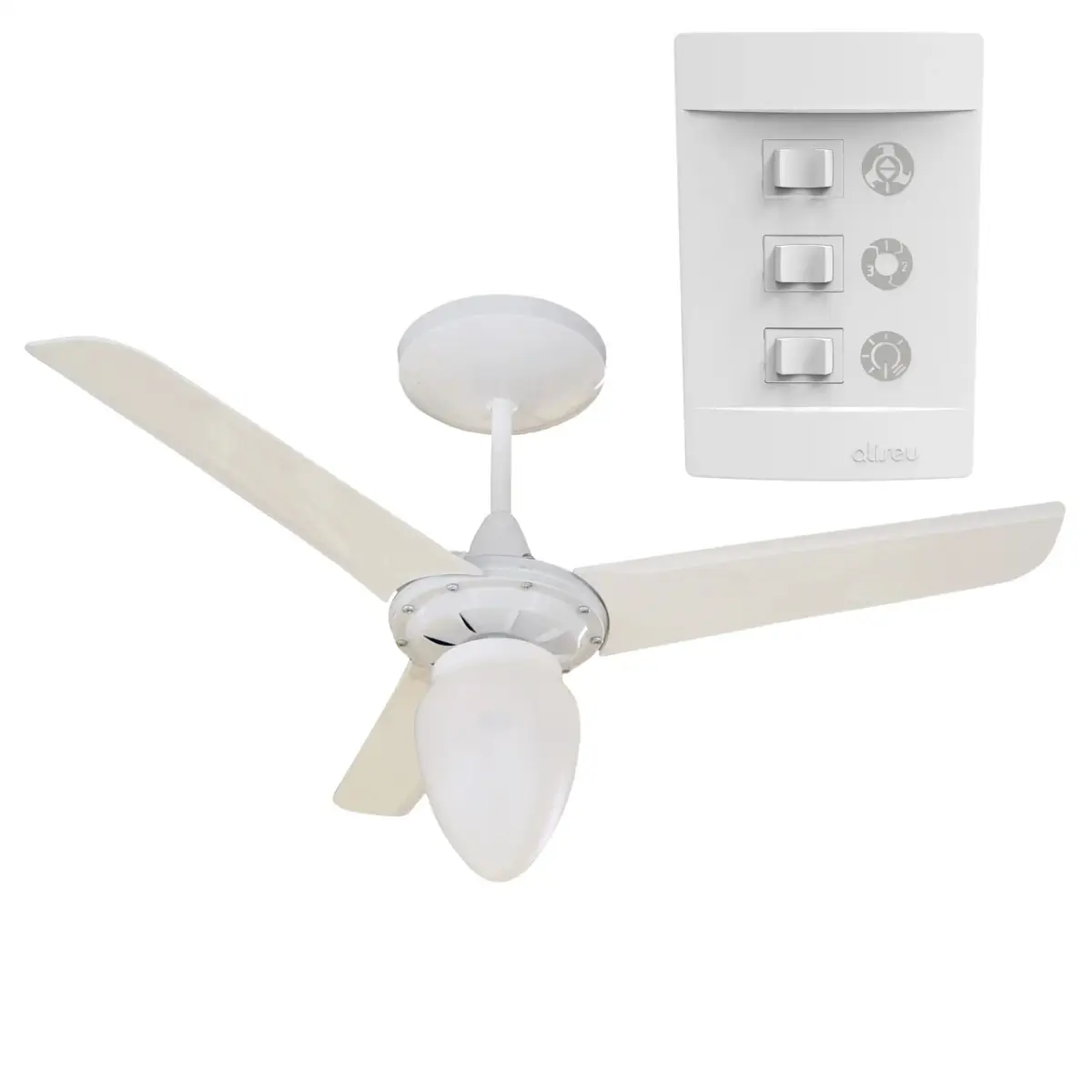 Ventilador de Teto Branco Vime Pas Natural com Lustre Aliseu